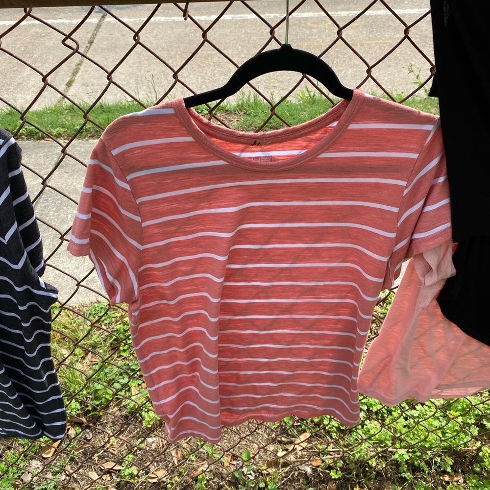Striped Coral and White T-Shirt
